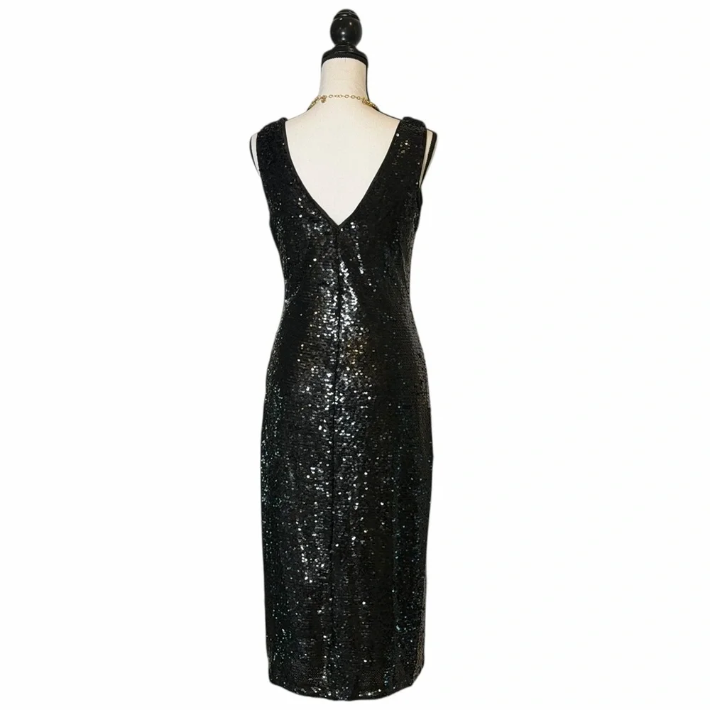 Lulus Shimmering Nights Black Sequin Sleevless Midi Dress- M